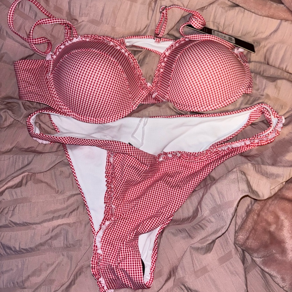 Fashion Nova Red Gingham Push-Up Bikini Set